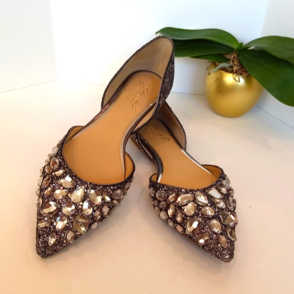 Badgley Mischka Jewel silver glitter flats